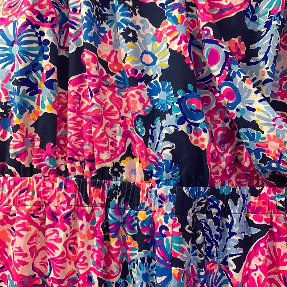 Lilly Pulitzer Dante Jumpsuit Navy Pink Medium High Tide Turtle Amazement Floral - Picture 7 of 15